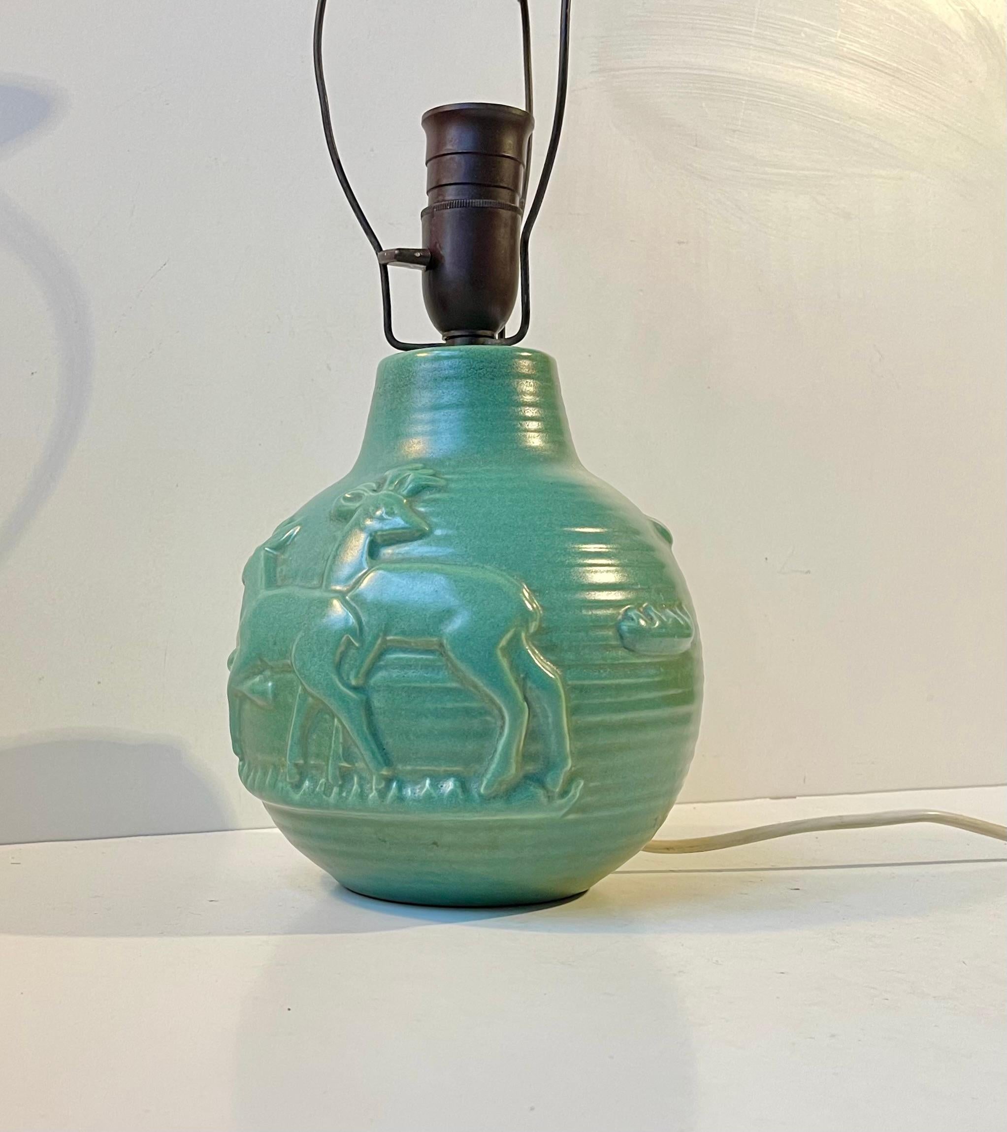 Danish Art Deco Michael Andersen & Son Table Lamp in Celadon Green Glazed Ceramic For Sale
