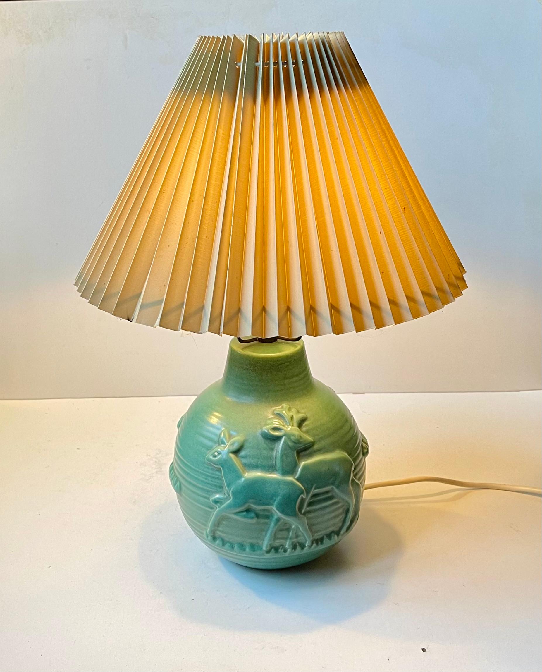 Art Deco Michael Andersen & Son Table Lamp in Celadon Green Glazed Ceramic In Good Condition For Sale In Esbjerg, DK