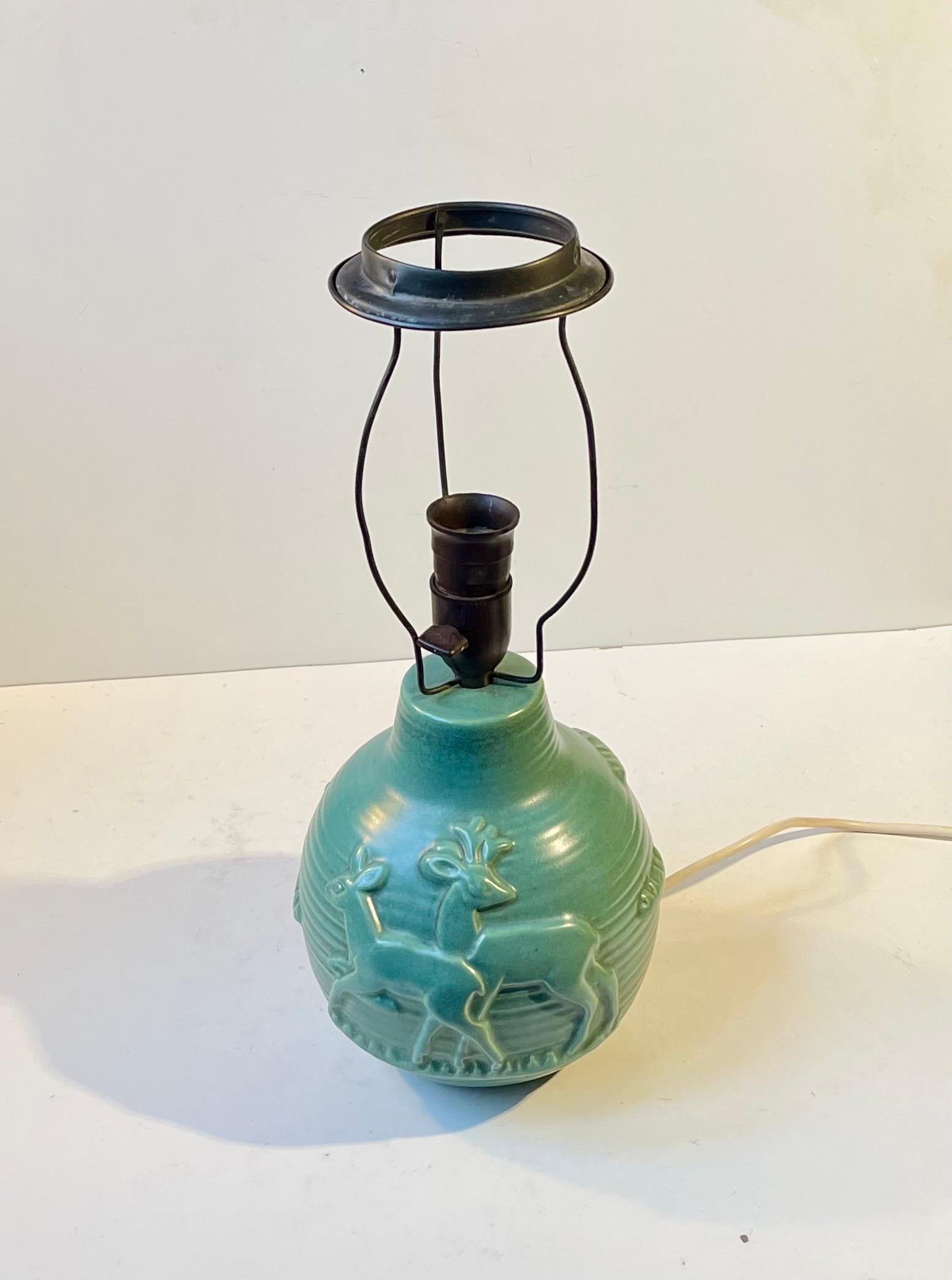 20th Century Art Deco Michael Andersen & Son Table Lamp in Celadon Green Glazed Ceramic For Sale
