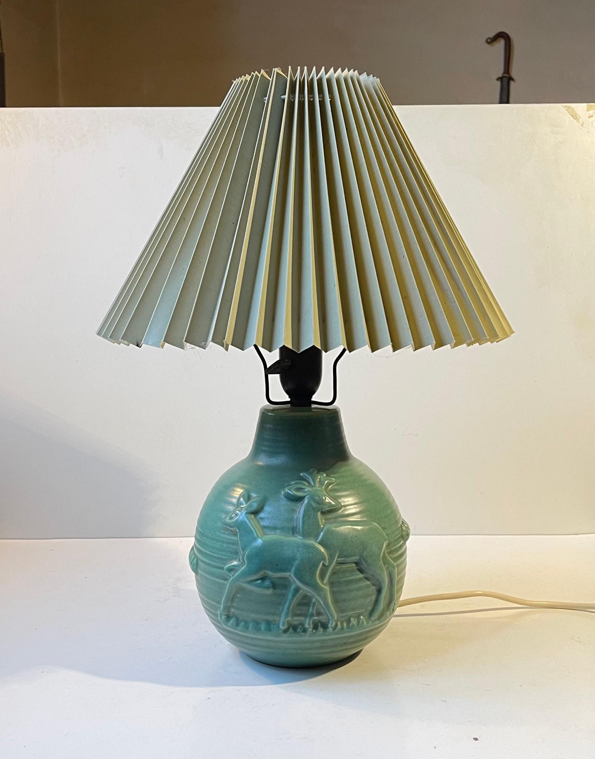 Art Deco Michael Andersen & Son Table Lamp in Celadon Green Glazed Ceramic For Sale 1