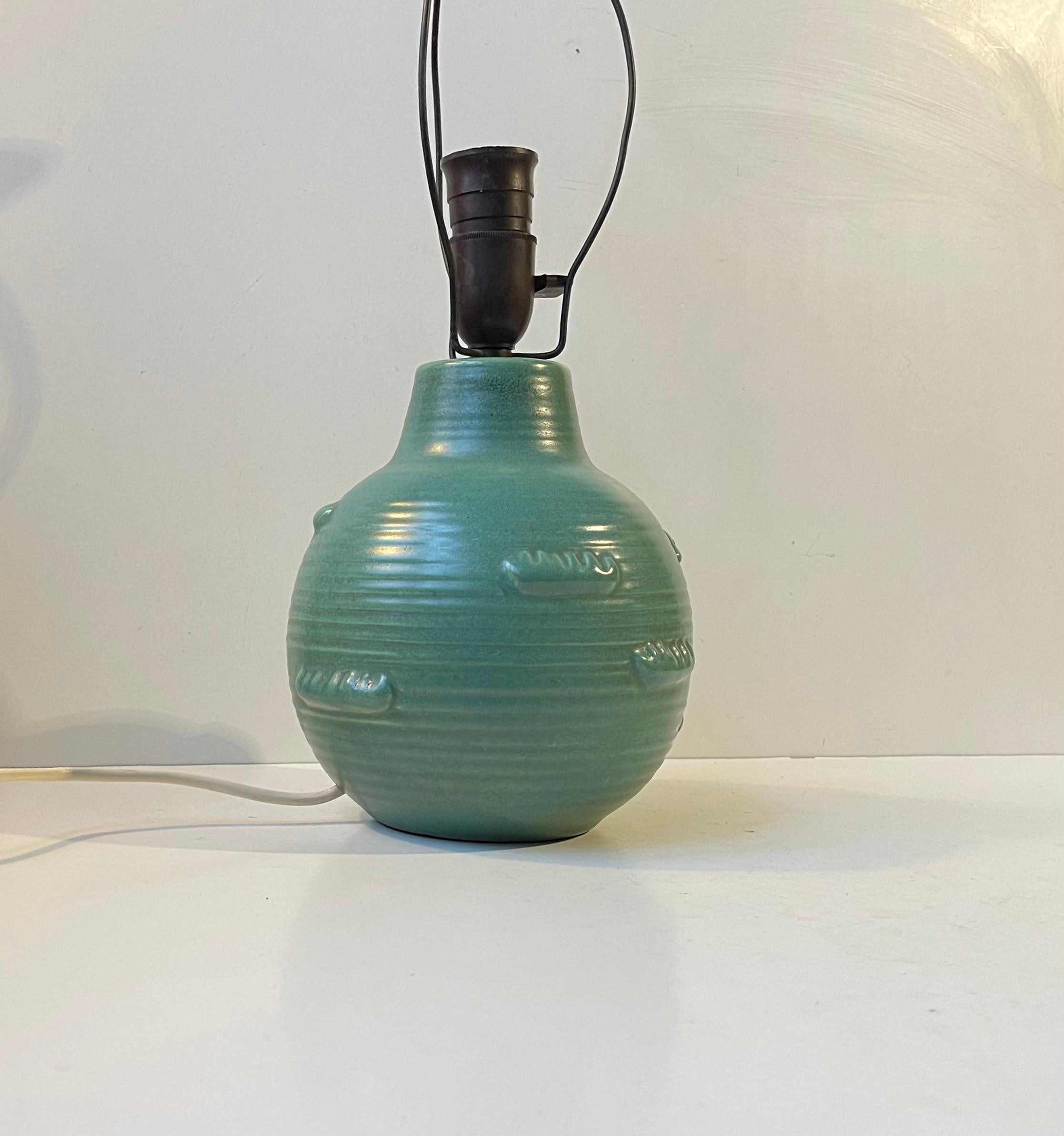 Art Deco Michael Andersen & Son Table Lamp in Celadon Green Glazed Ceramic For Sale 2