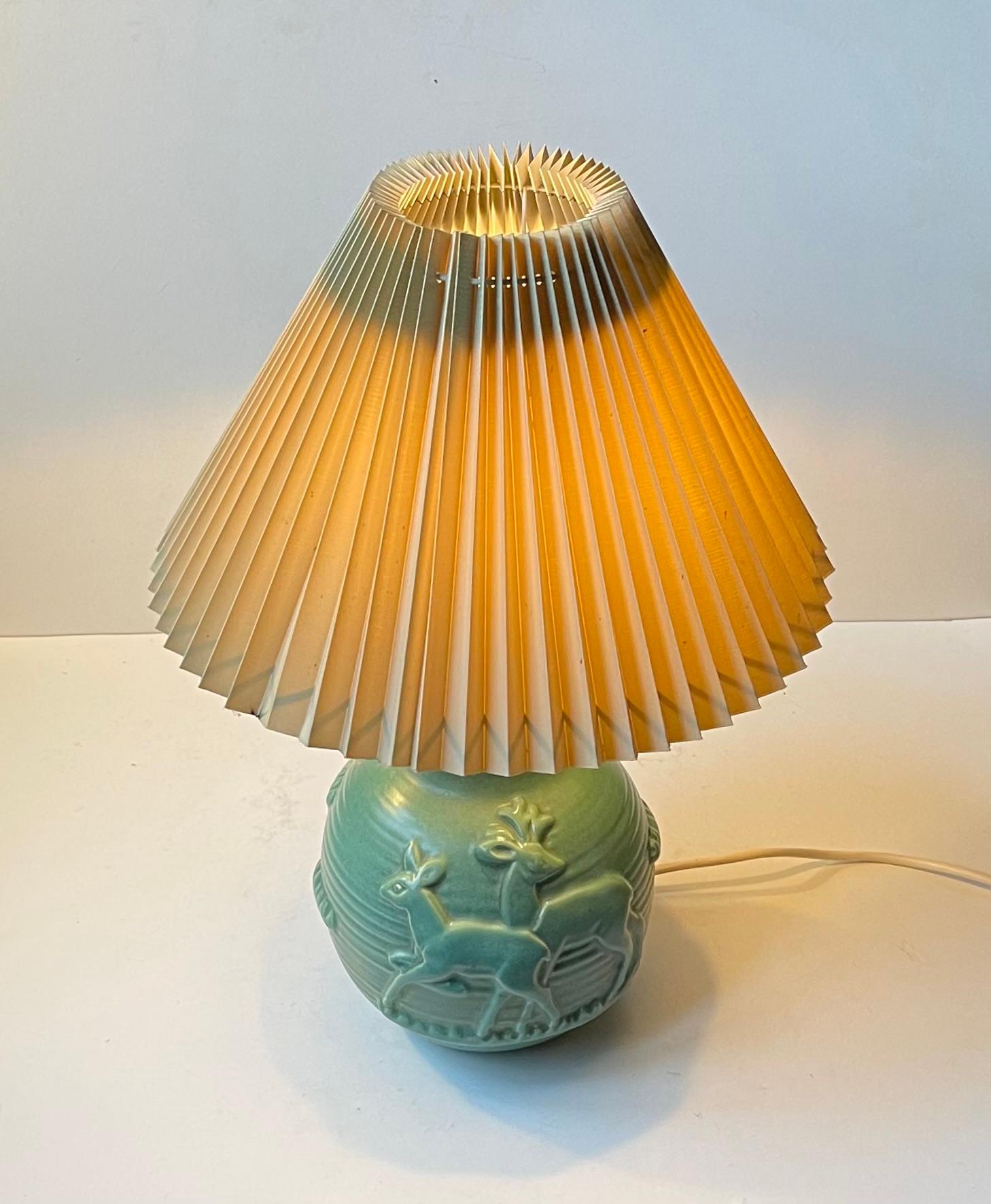 Art Deco Michael Andersen & Son Table Lamp in Celadon Green Glazed Ceramic For Sale 3