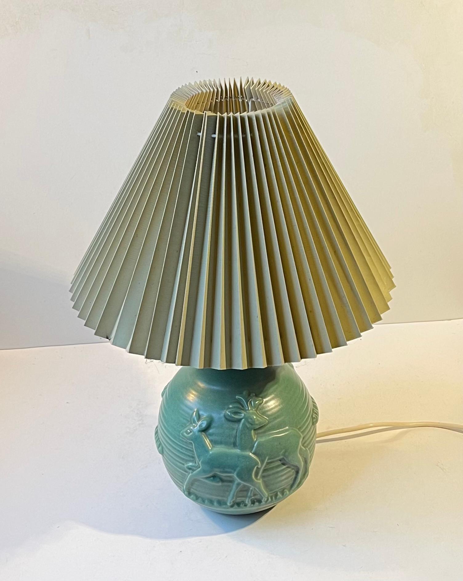 Art Deco Michael Andersen & Son Table Lamp in Celadon Green Glazed Ceramic For Sale 4