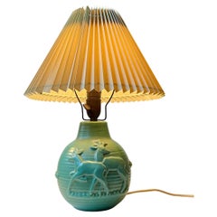 Art Deco Michael Andersen & Son Table Lamp in Celadon Green Glazed Ceramic