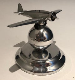 Art Deco Mid-20 Century Airplane Fighter over the World, Paperweight, 1930s