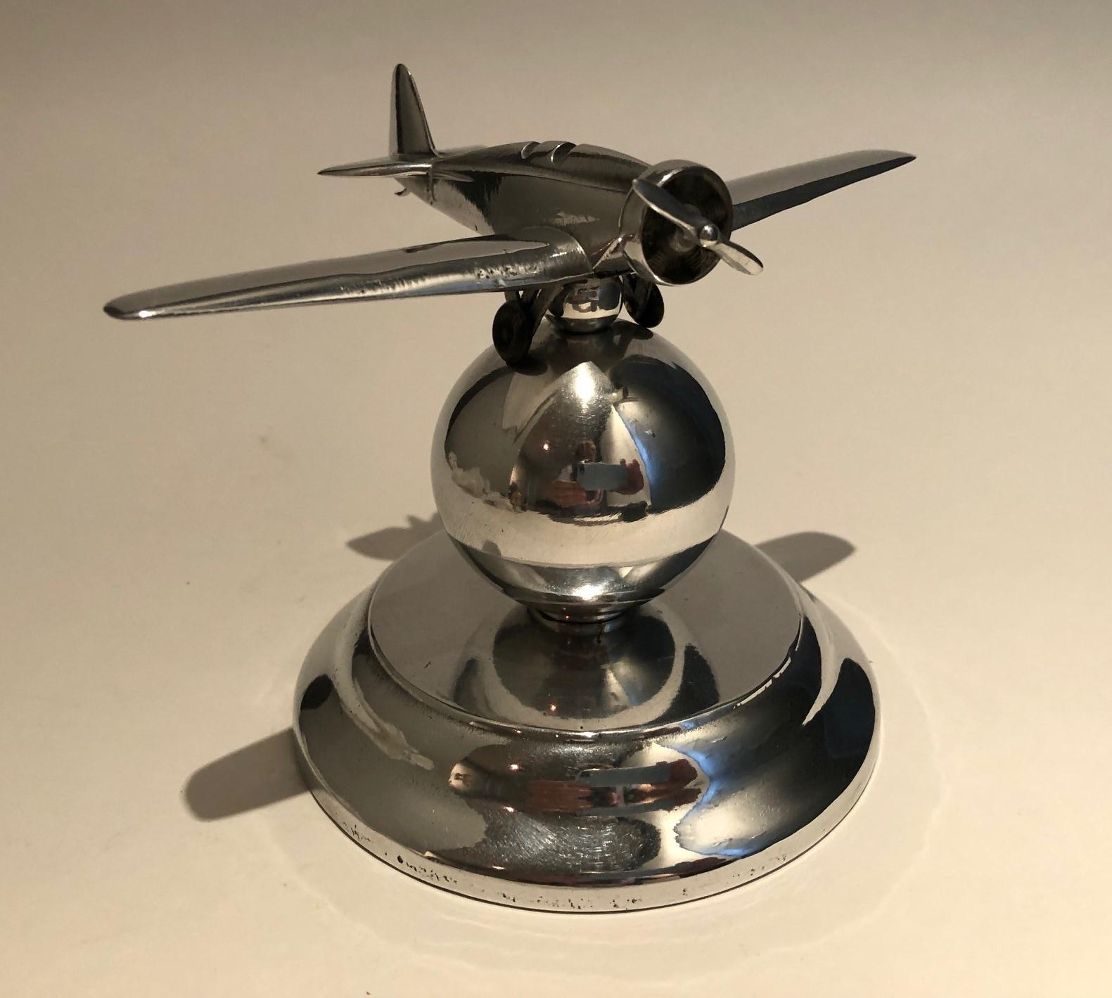 20th Century Art Deco Mid-20 Century Airplane Fighter over the World Paperweight, 1930s For Sale