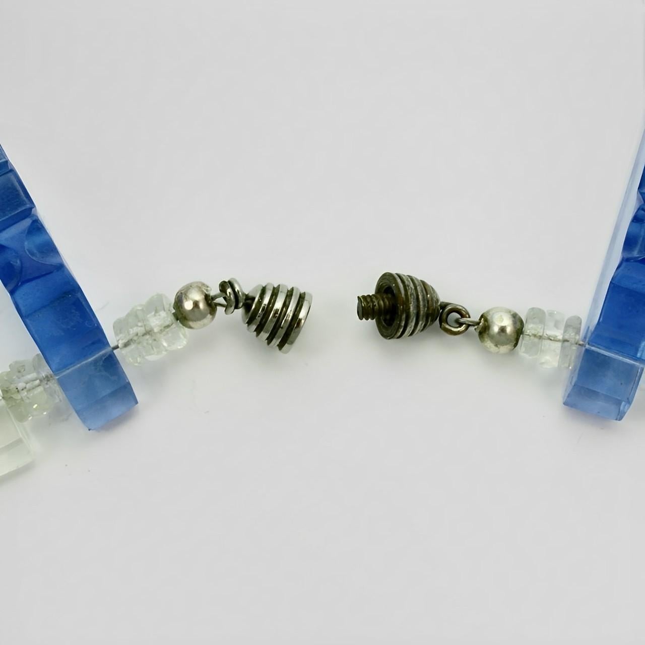 Art Deco Mid Blau und Klarglas Fransen Halskette Halsband im Angebot 3