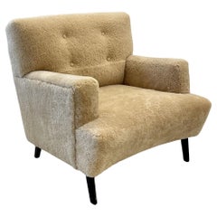 Vintage Art Deco, Mid-Century Box Form Lounge Armchair, Very Large, Honey Sheepskin, 50s