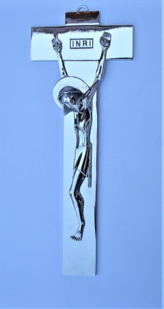 Art Deco / Mid-Century Crucifix Depicting a Nikel Plated Bronze Jesus on Cross