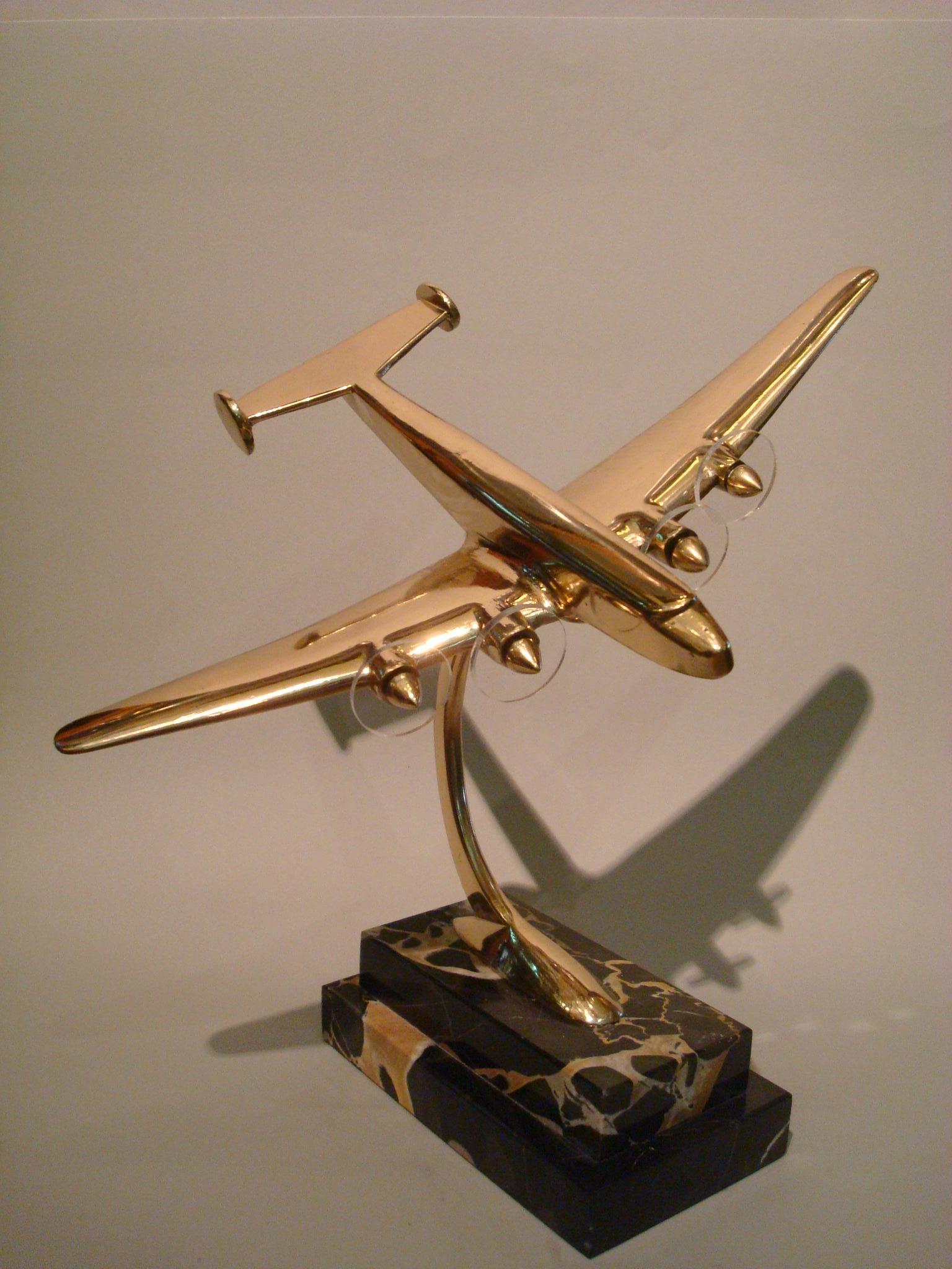Art Deco / Midcentury Desk Model Airplane with Marble Base, 1930s 4