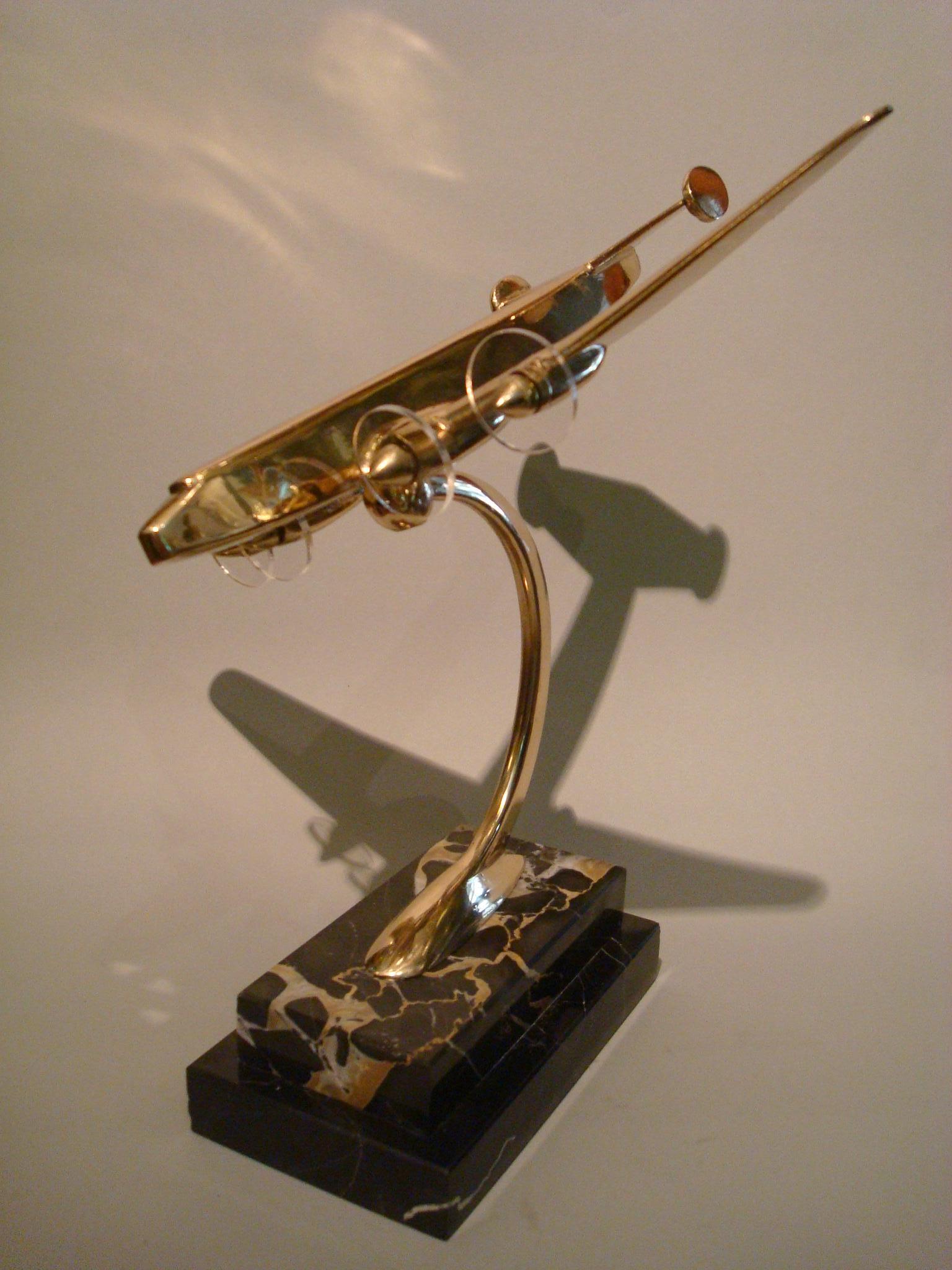 Art Deco / Midcentury Desk Model Airplane with Marble Base, 1930s 6