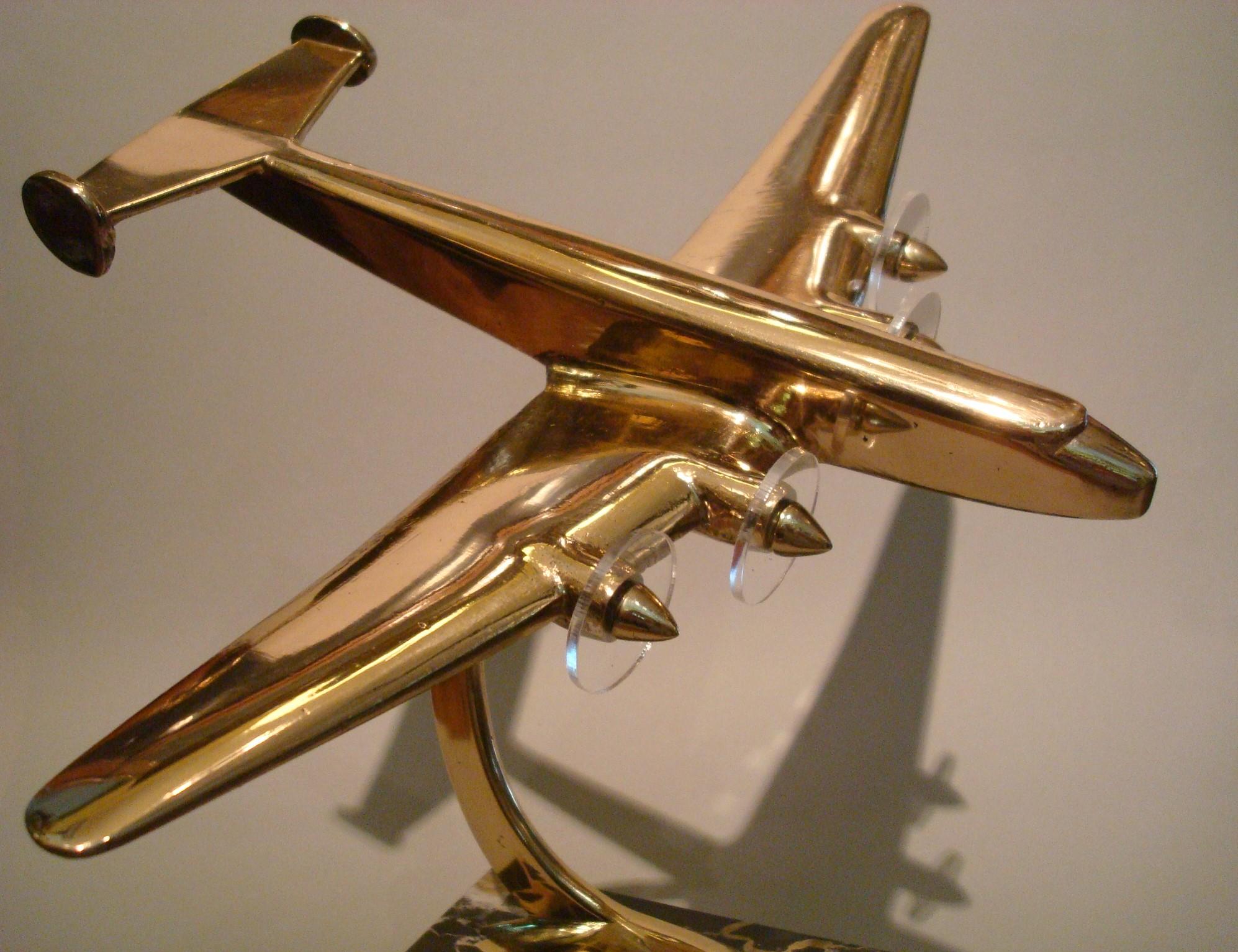 American Art Deco / Midcentury Desk Model Airplane with Marble Base, 1930s