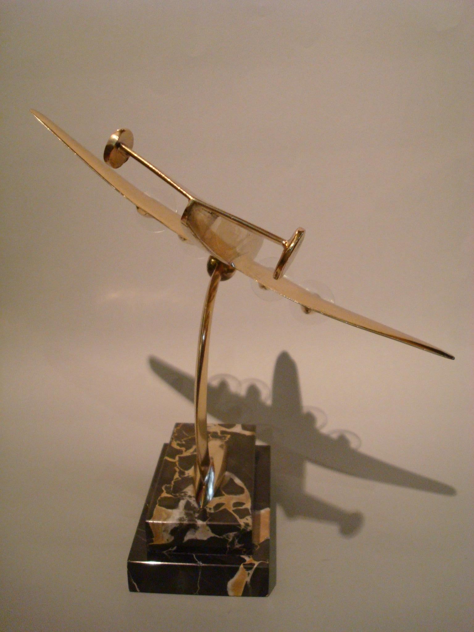 20th Century Art Deco / Midcentury Desk Model Airplane with Marble Base, 1930s