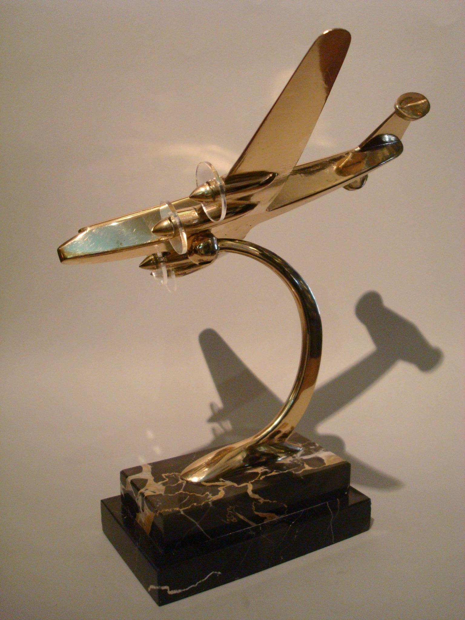 Art Deco / Midcentury Desk Model Airplane with Marble Base, 1930s 1