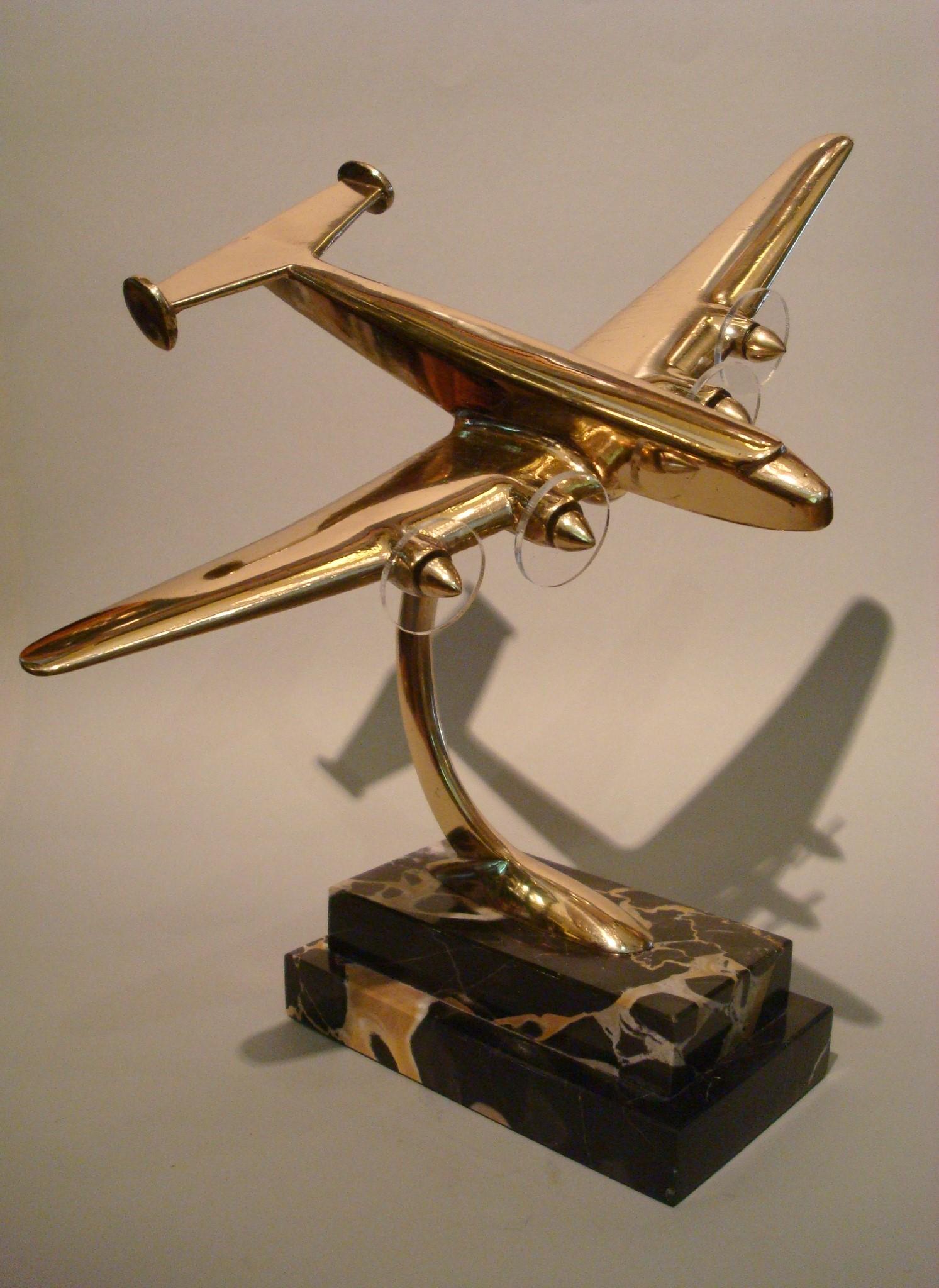 Art Deco / Midcentury Desk Model Airplane with Marble Base, 1930s 2