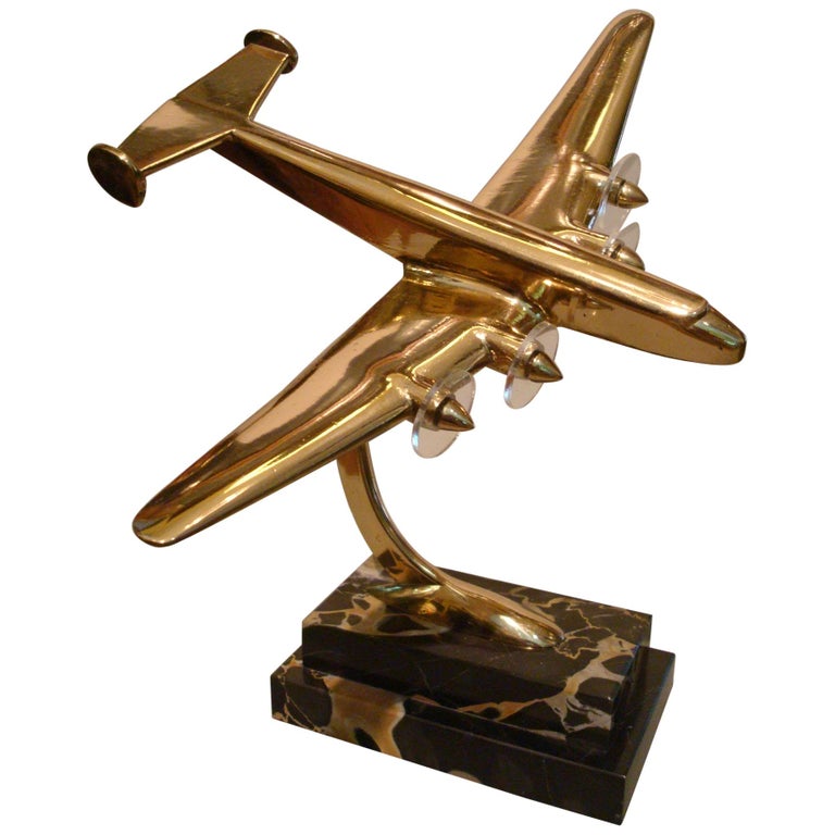 Art Deco Midcentury Desk Model Airplane With Marble Base 1930s