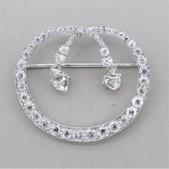 Art Deco, Mid-Century Diamond Platinum Circle Drop Brooch