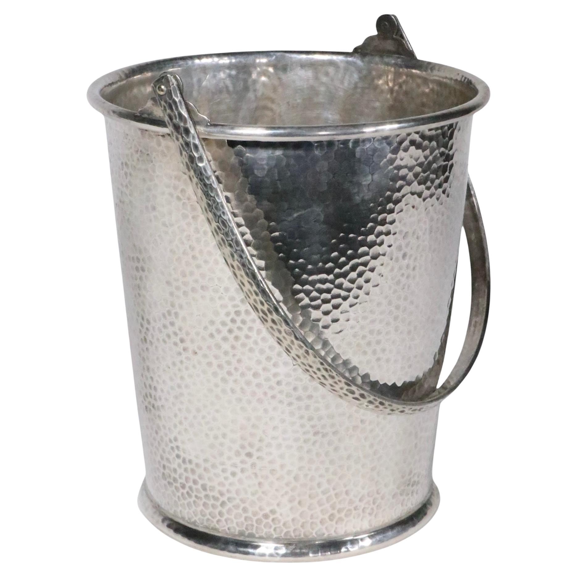 Art Deco Mid Century Hammered Surface Silver Plate Champagne Bucket For Sale