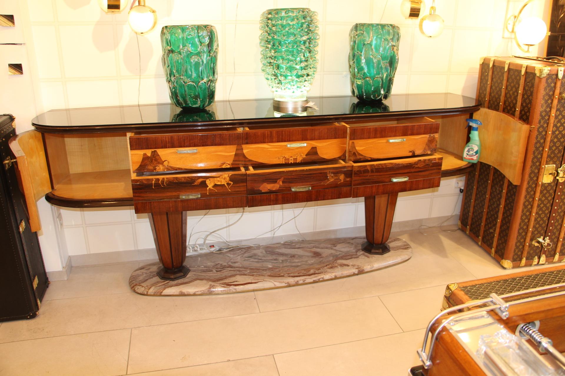 Art Deco Midcentury Italian Sideboard with Inlay by Vittorio Dassi, Credenza 7