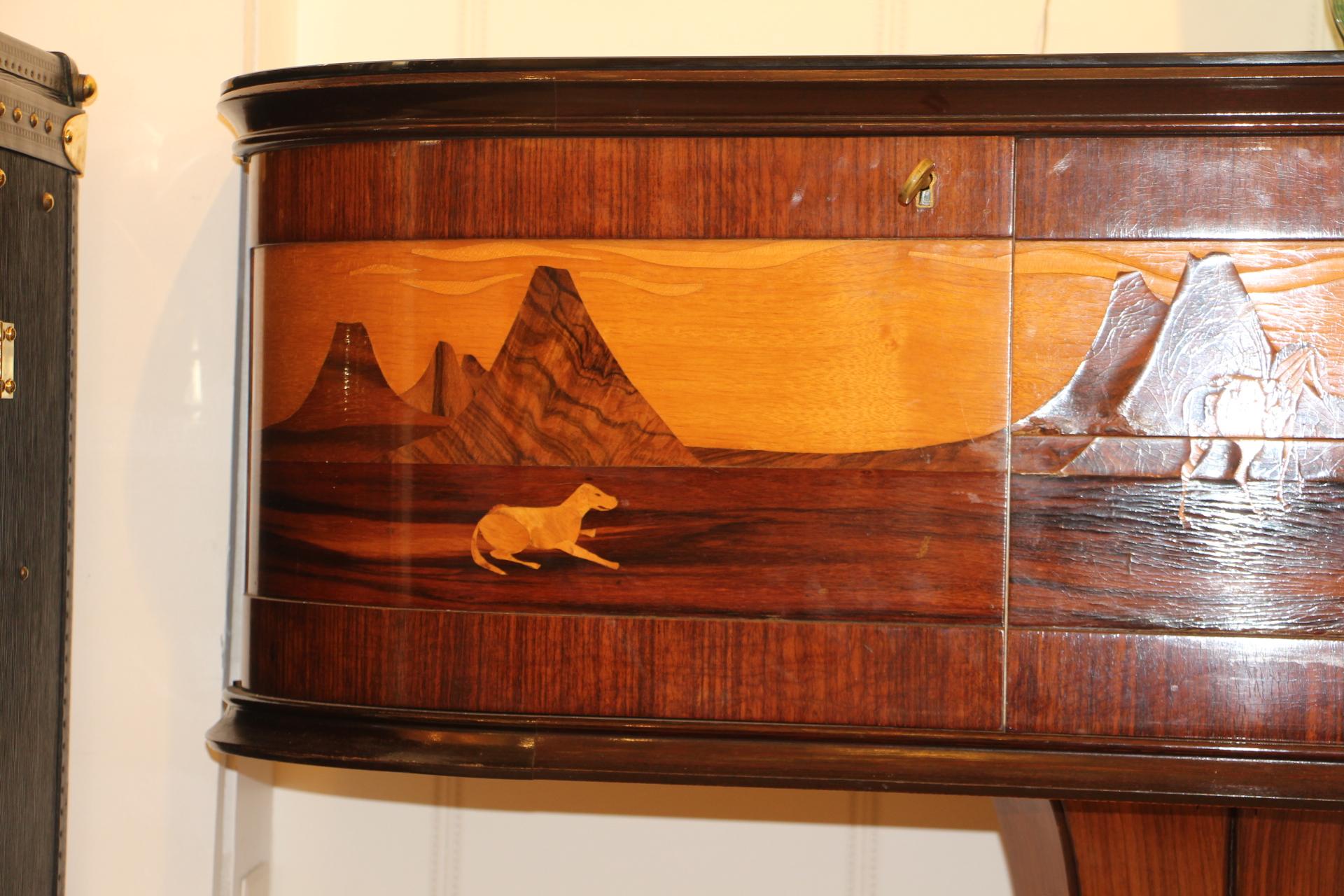 Art Deco Midcentury Italian Sideboard with Inlay by Vittorio Dassi, Credenza In Good Condition In Saint-Ouen, FR