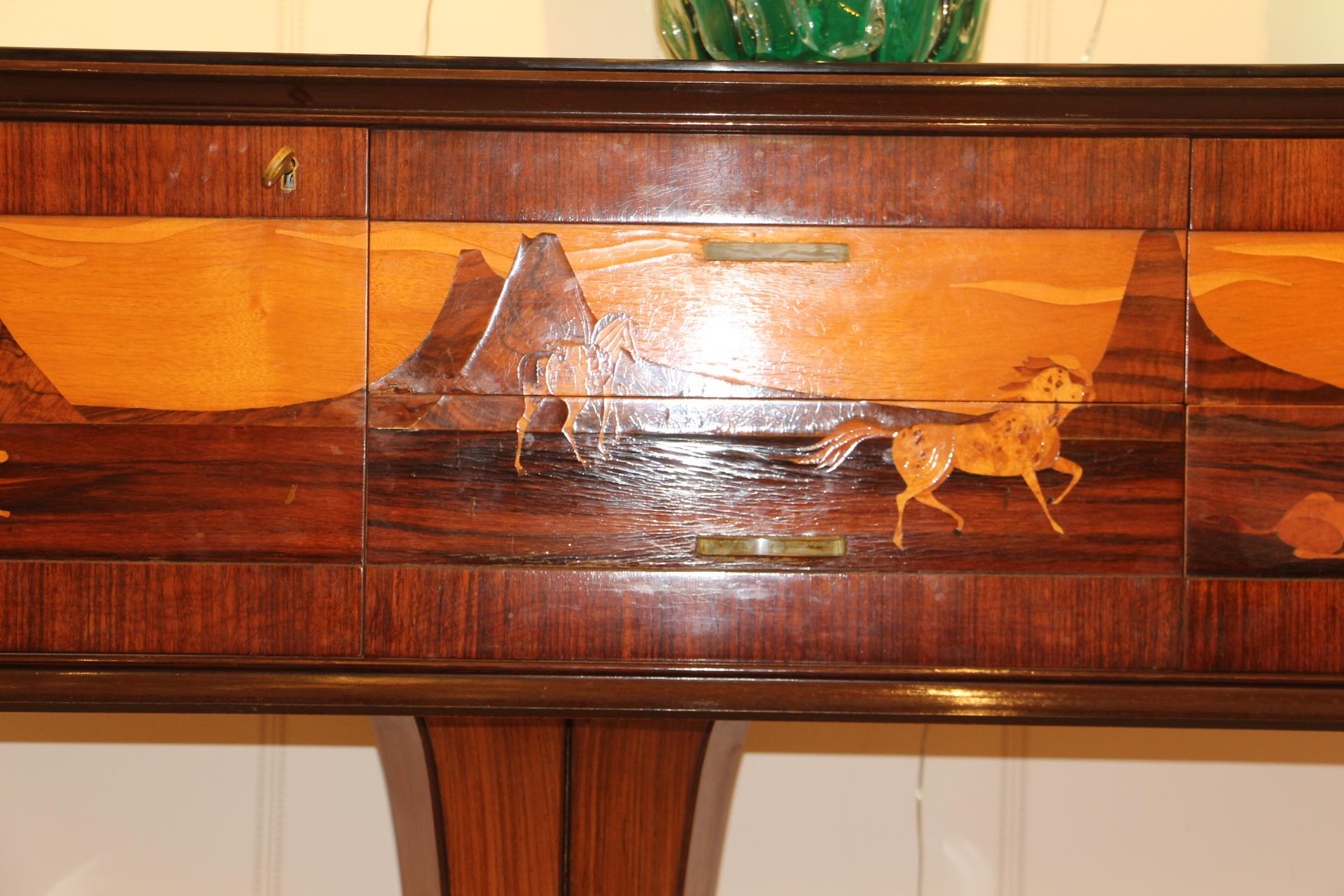 20th Century Art Deco Midcentury Italian Sideboard with Inlay by Vittorio Dassi, Credenza