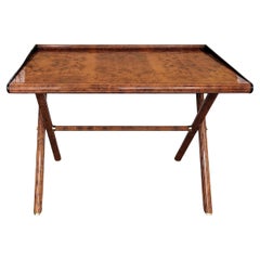 Art Deco Mid-Century Italian Writing Desk in Veneer Burl Briar Wood and Brass