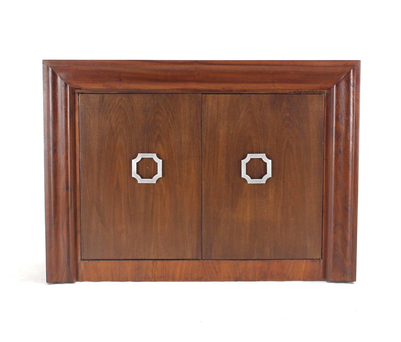20th Century Art Deco Mid Century Modern Double Door Large Hardware Walnut  Server Cabinet For Sale