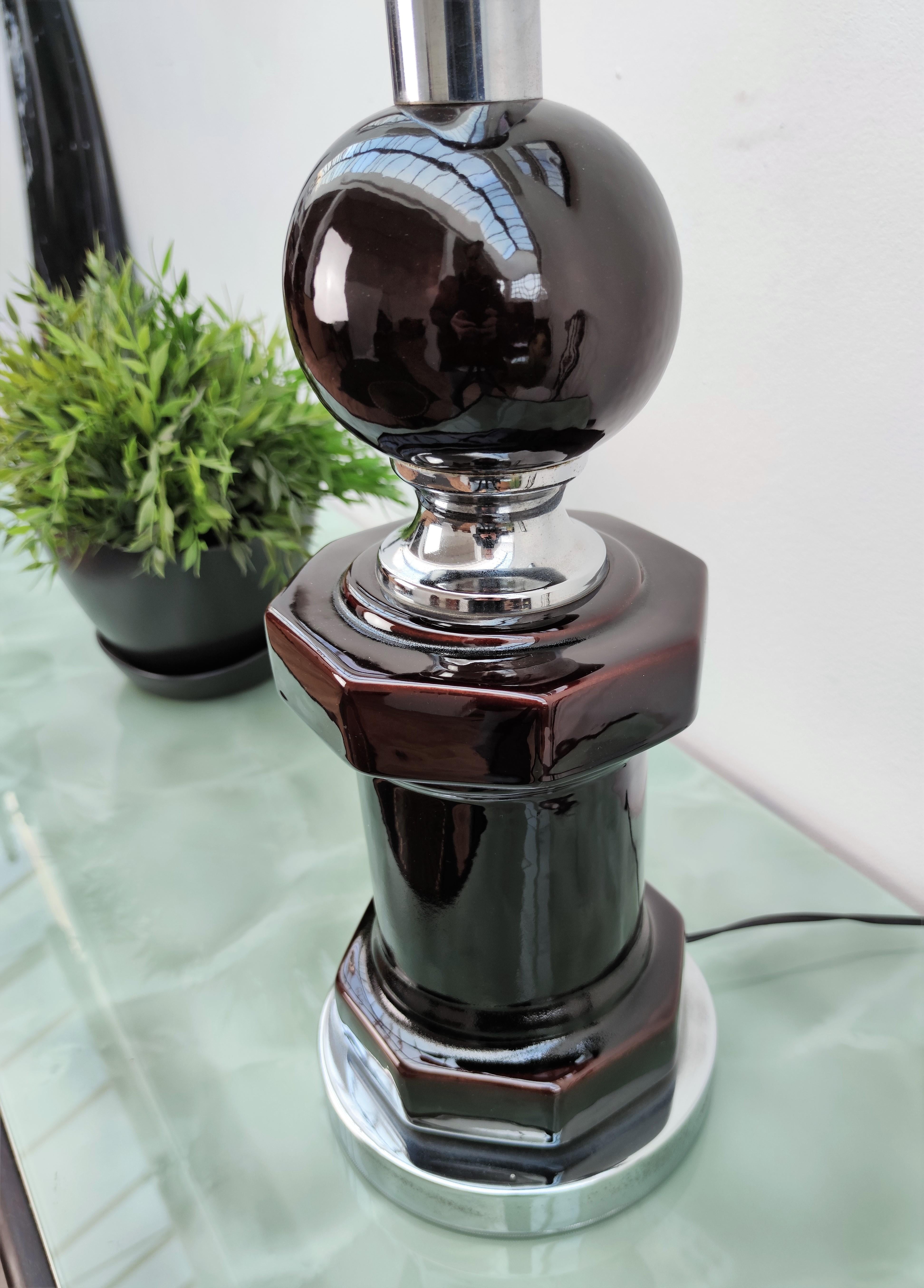 Céramique Lampe de bureau italienne Art Déco en céramique et chrome, mi-siècle moderne en vente
