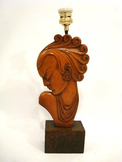 Art Deco / Mid-Century Sculptural Carved Table Lamp