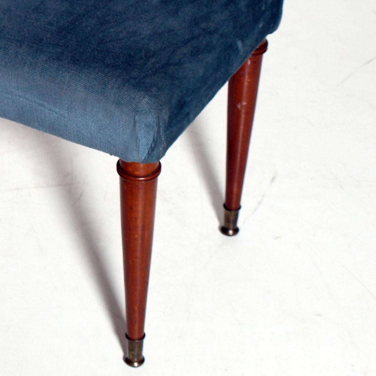 Art Deco Mid-Century Stool with Springs, Walnut wood, Velvet Upholstered In Good Condition In Vigonza, Padua