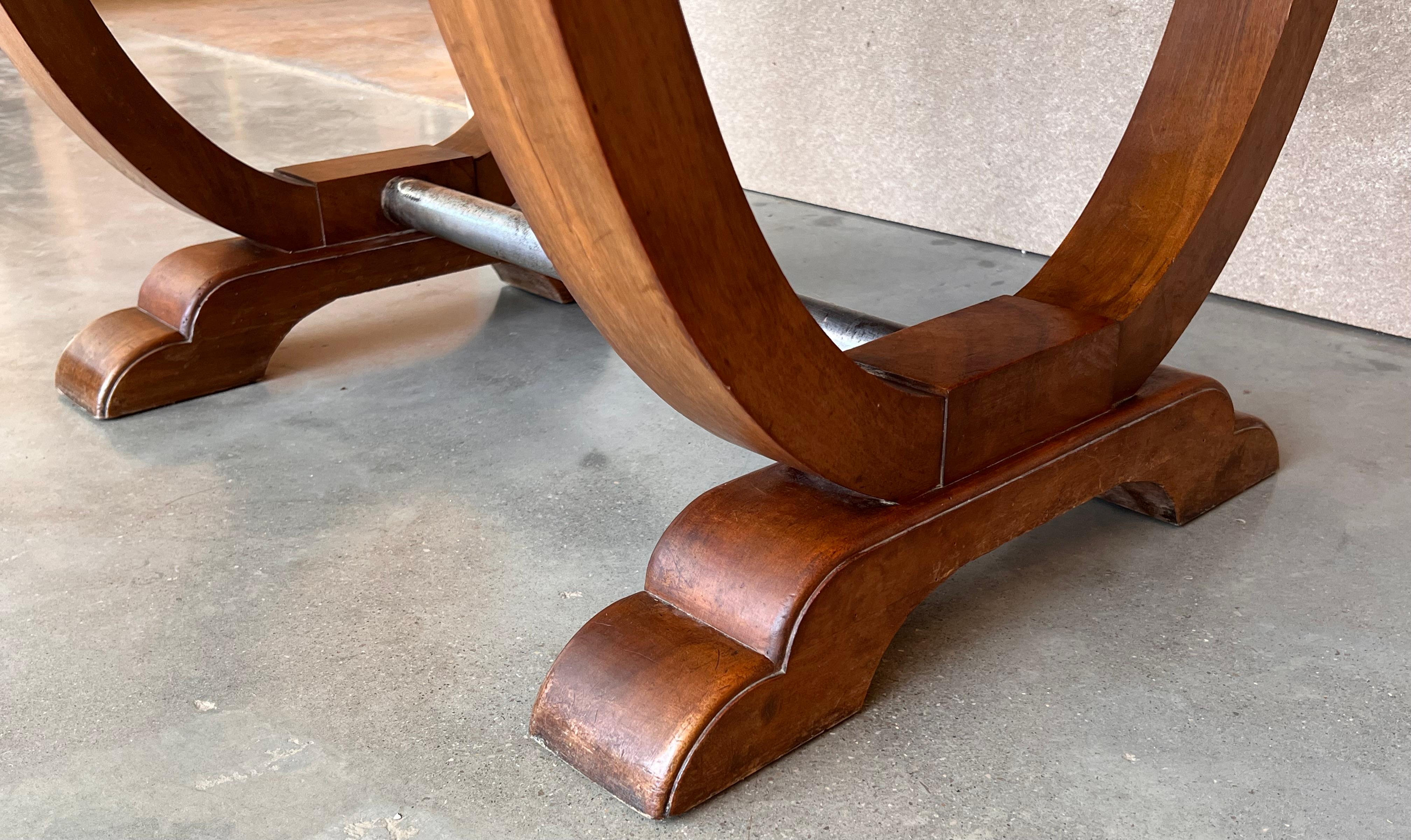Art Deco Mid-Century Walnut Dining Table with Extensions and Carved Edges 8