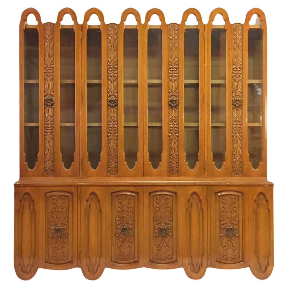 Art Deco Mid Century Wood Carved Display China For Sale at