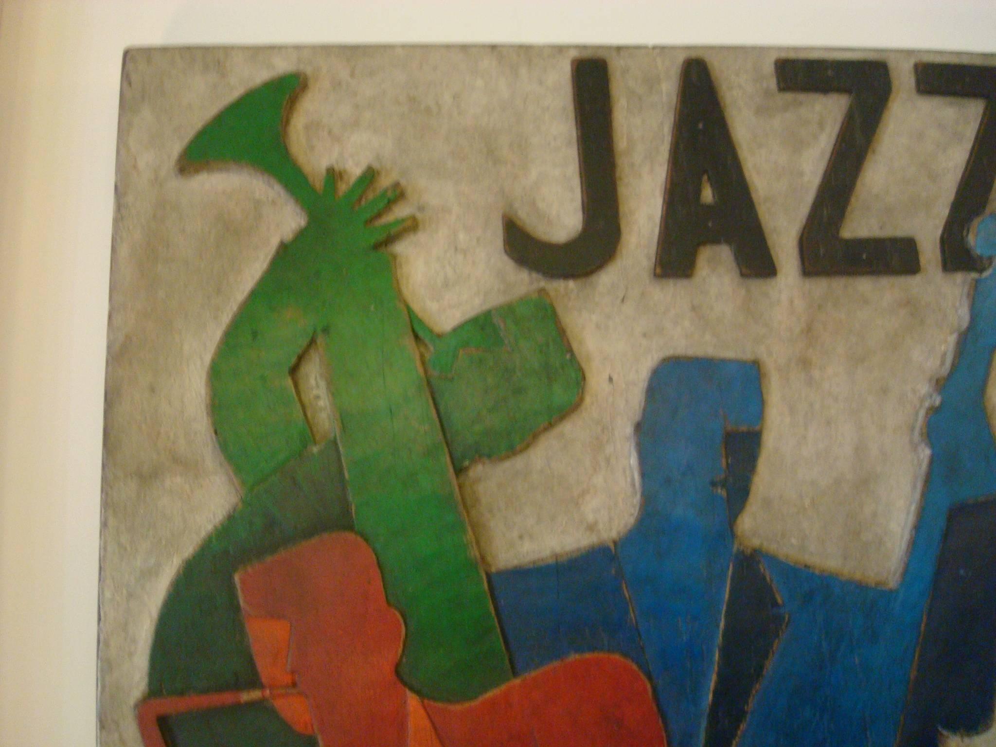 Art Deco, Midcentury, Carved Painted Jazz Club Sign, 1930s 3