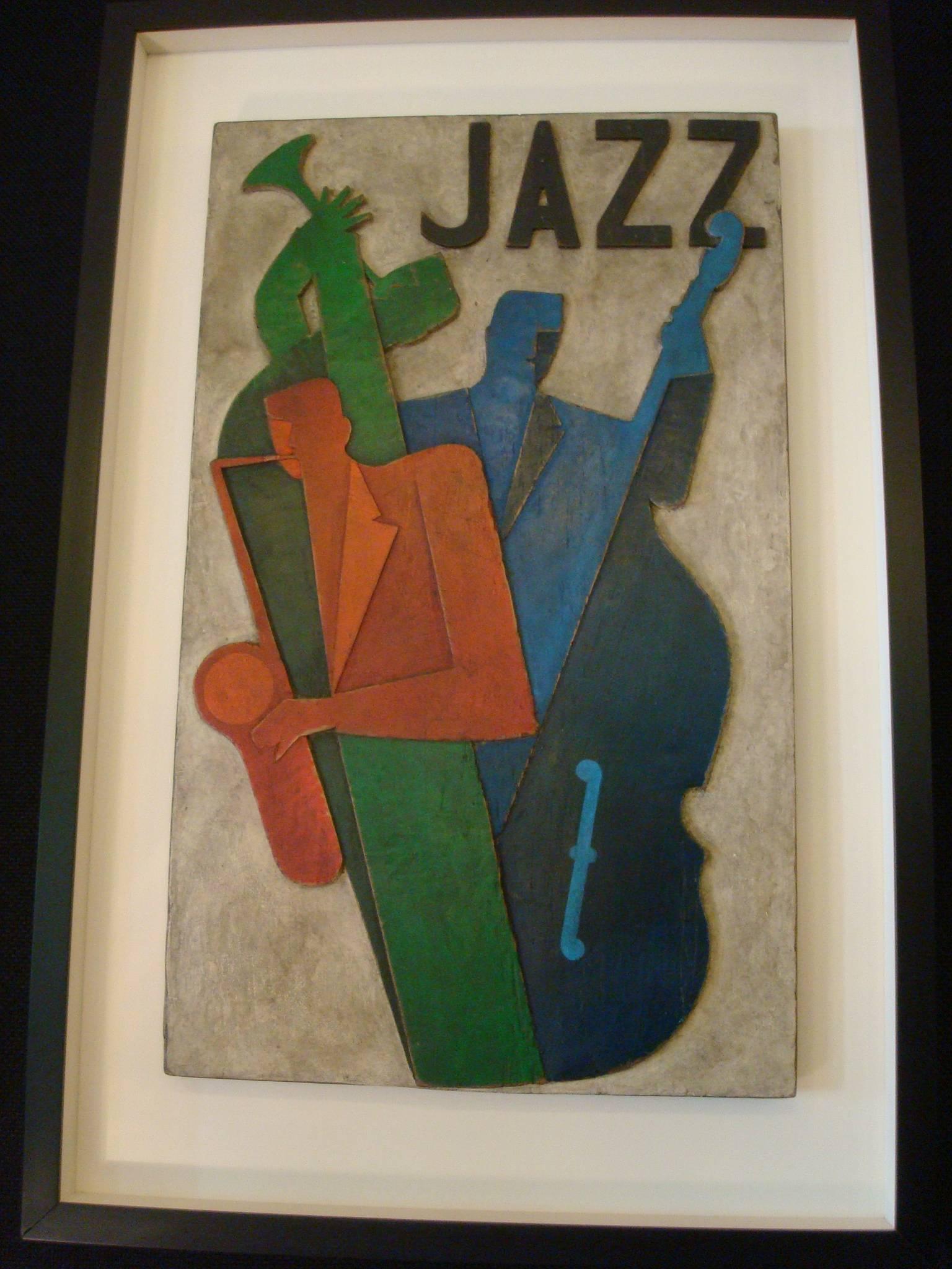 Art Deco, Midcentury, Carved Painted Jazz Club Sign, 1930s 4