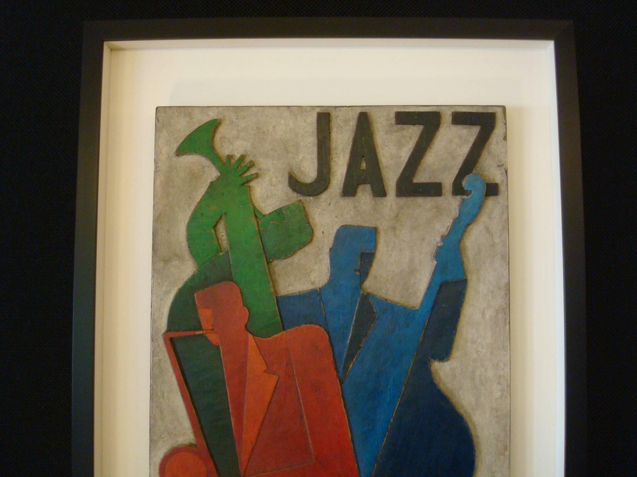 Mid-Century Modern Art Deco, Midcentury, Carved Painted Jazz Club Sign, 1930s