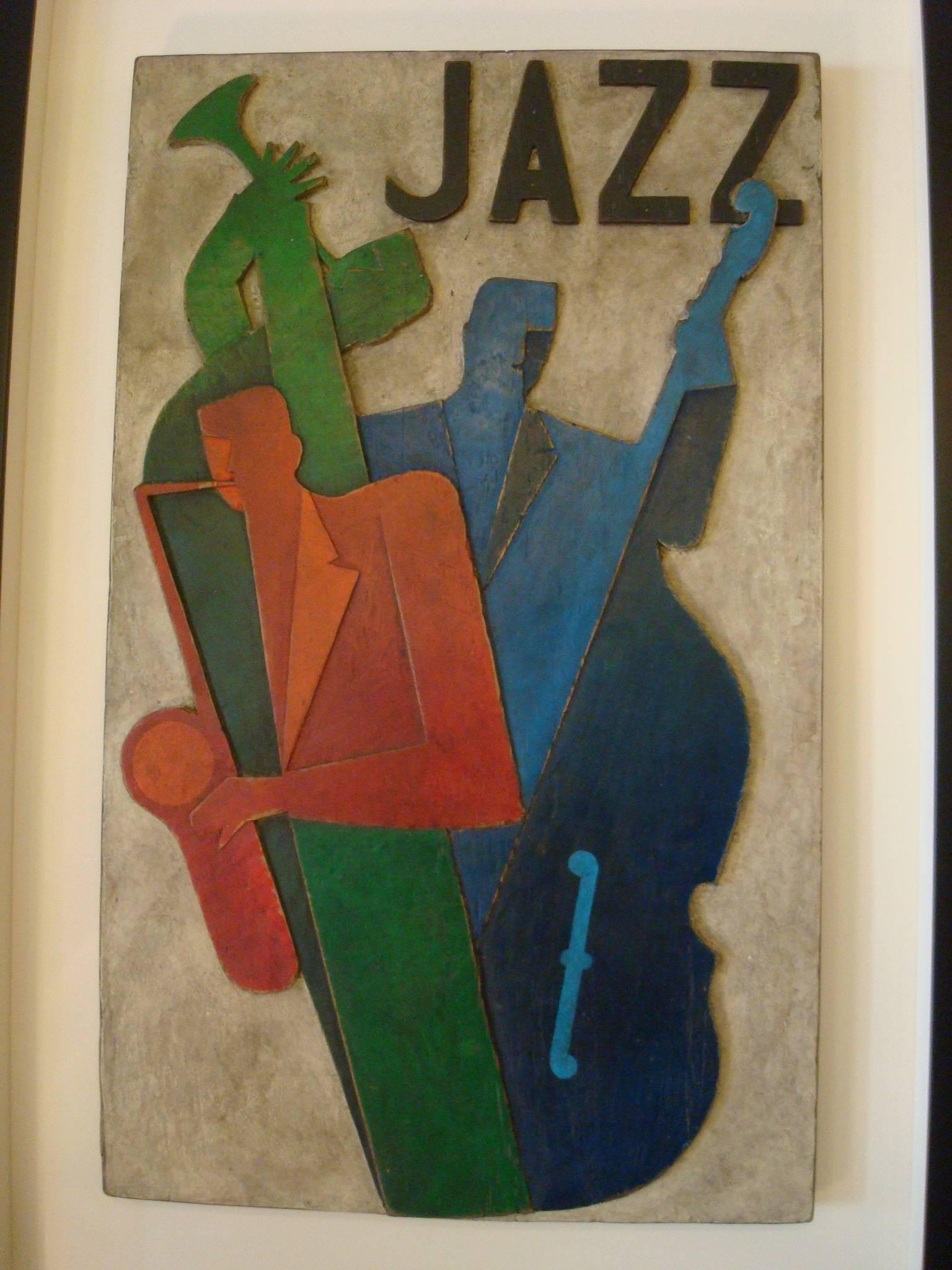 American Art Deco, Midcentury, Carved Painted Jazz Club Sign, 1930s
