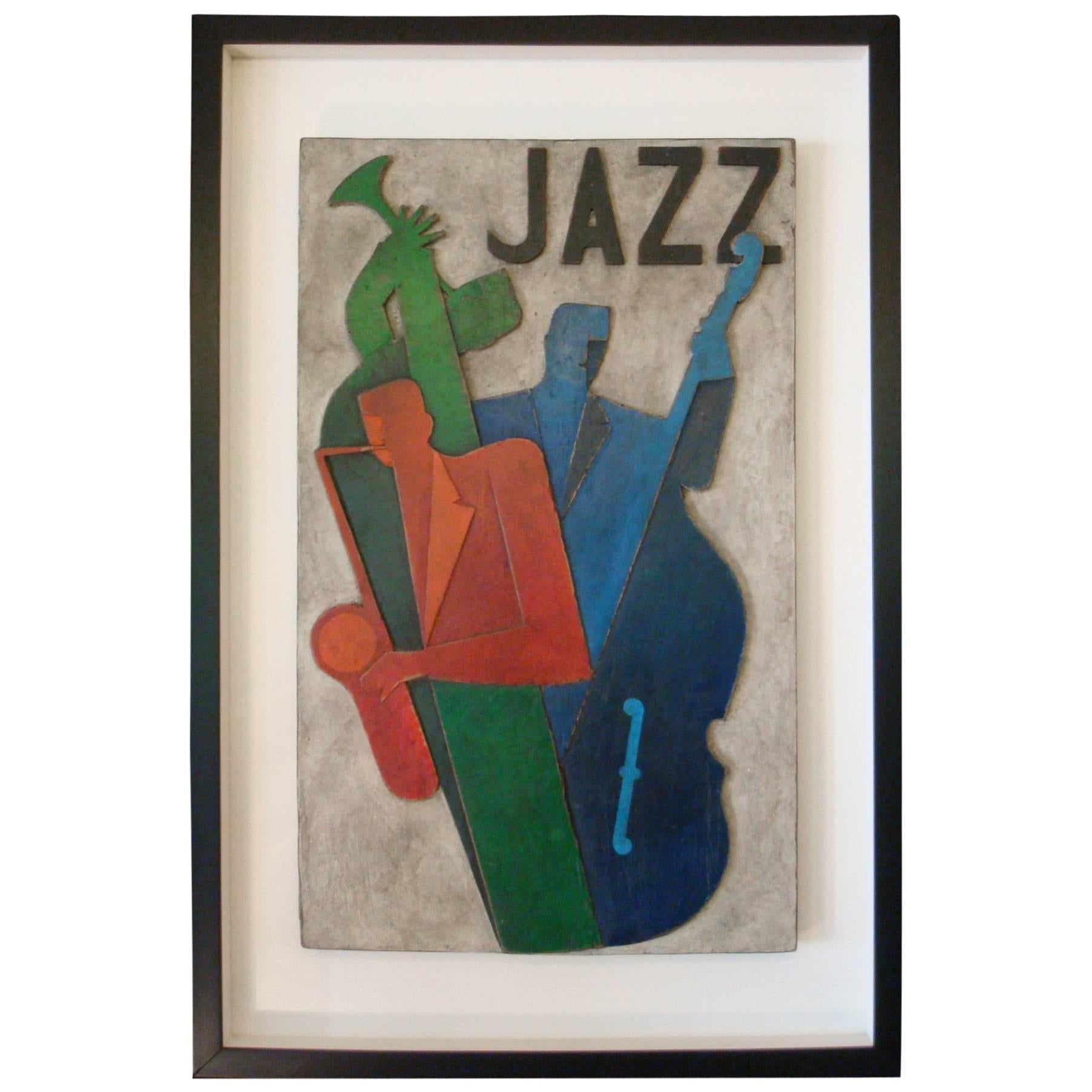 Art Deco, Midcentury, Carved Painted Jazz Club Sign, 1930s