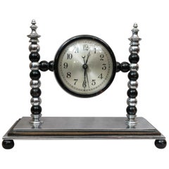 Horloge Art Déco Midcentury Chrome et Noir