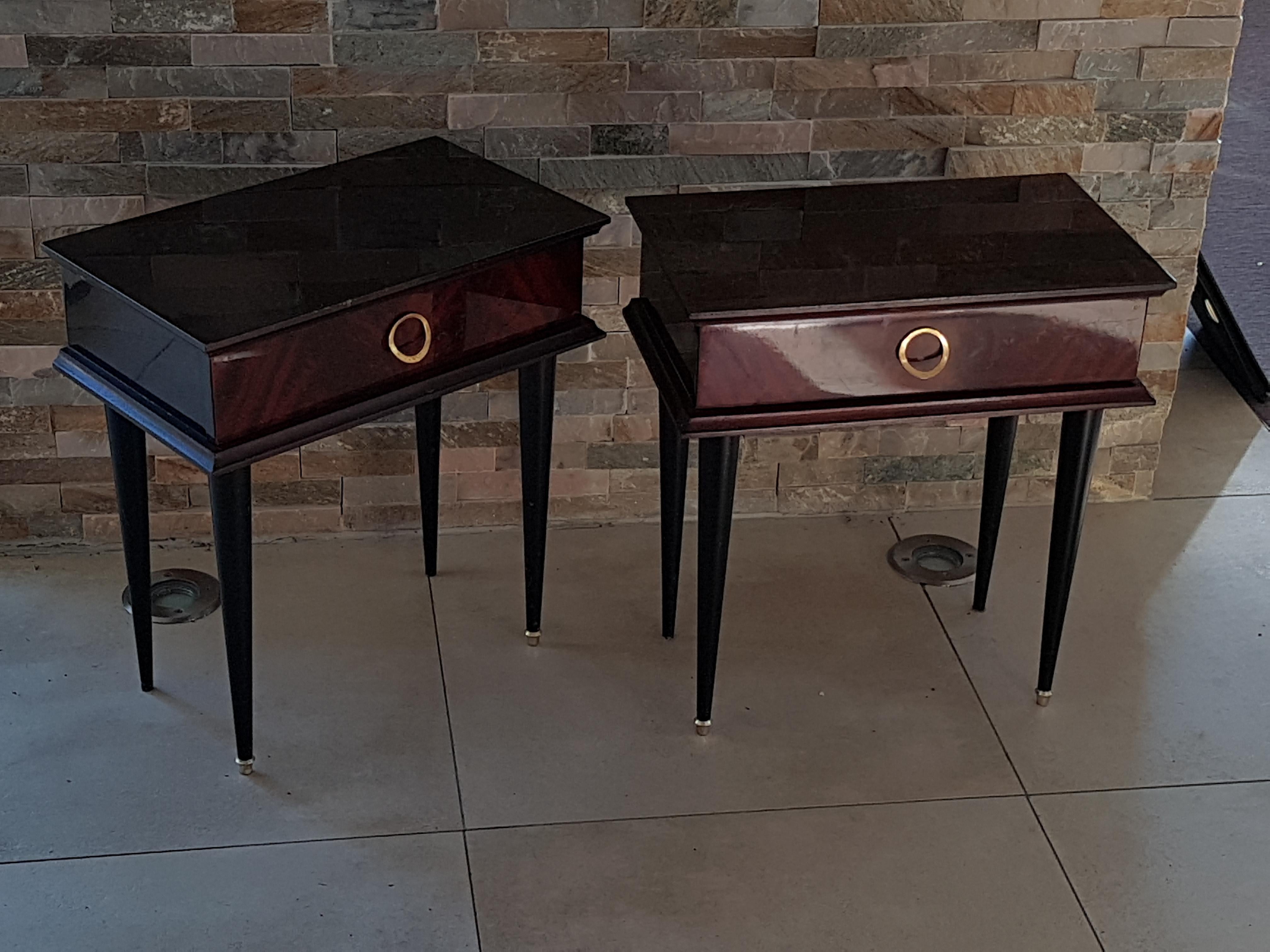 Art Deco Midcentury Mahogany Bedside Tables Nightstands, France, 1950 For Sale 5