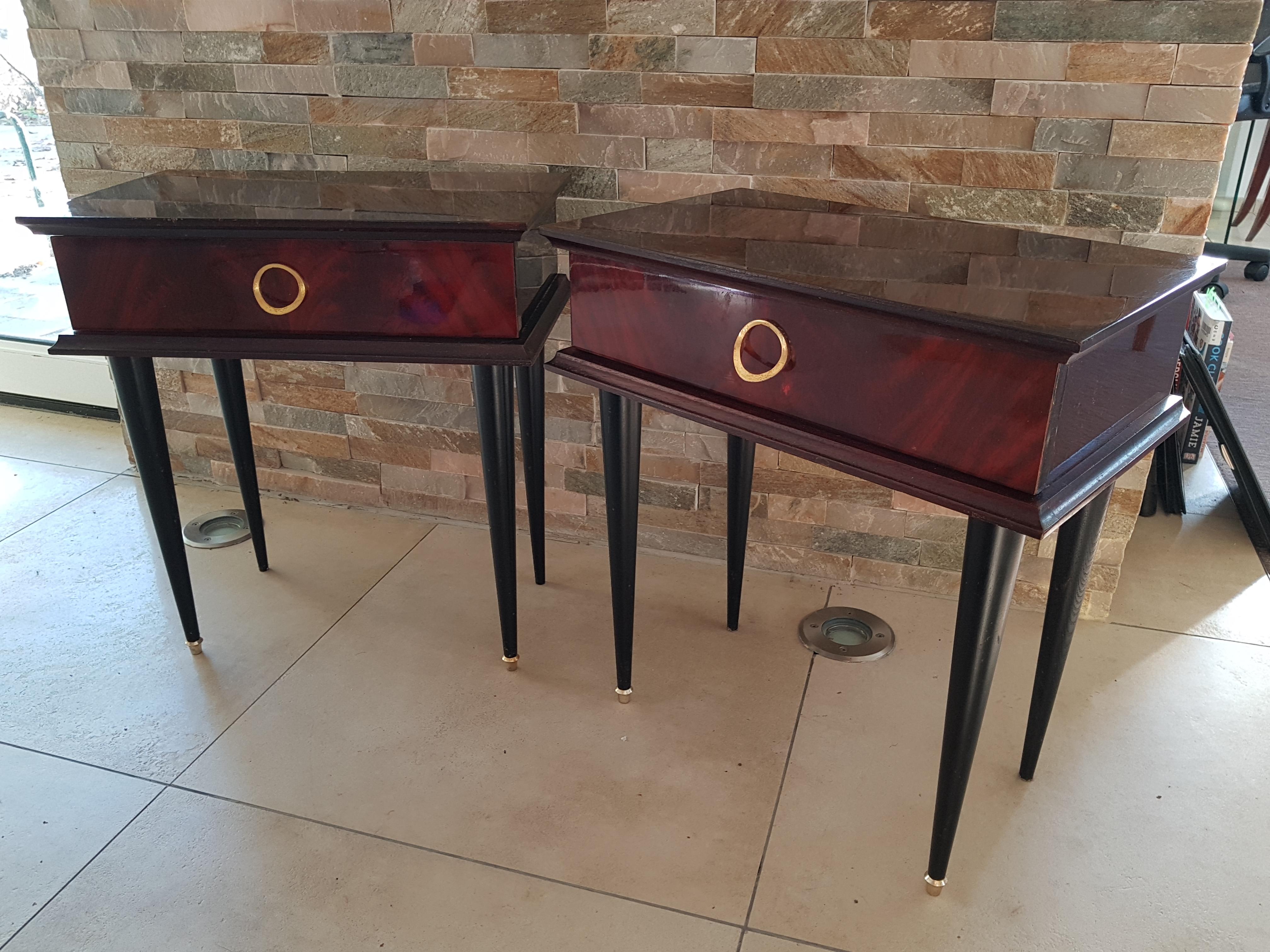 Art Deco Midcentury Mahogany Bedside Tables Nightstands, France, 1950 For Sale 7