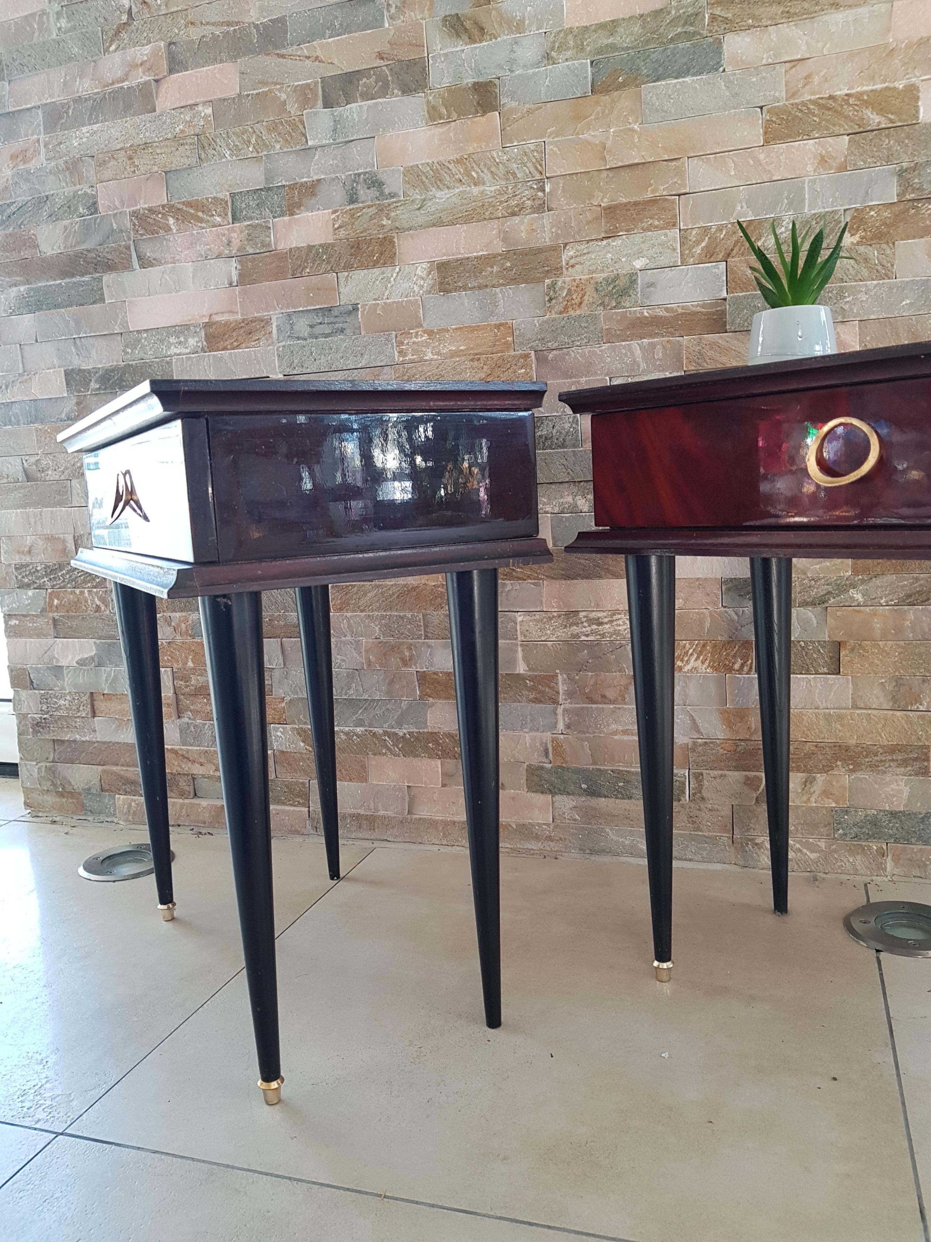 Art Deco Midcentury Mahogany Bedside Tables Nightstands, France, 1950 For Sale 1