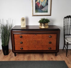 Art Deco Midcentury Modern Italian Walnut Burl Brass Bronze Chest of Drawers