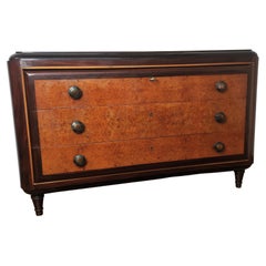 Art Deco Midcentury Modern Italian Walnut Burl Brass Bronze Chest of Drawers