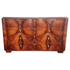 Art Deco Midcentury Regency Italian Walnut Burl & Brass Chest of Drawers