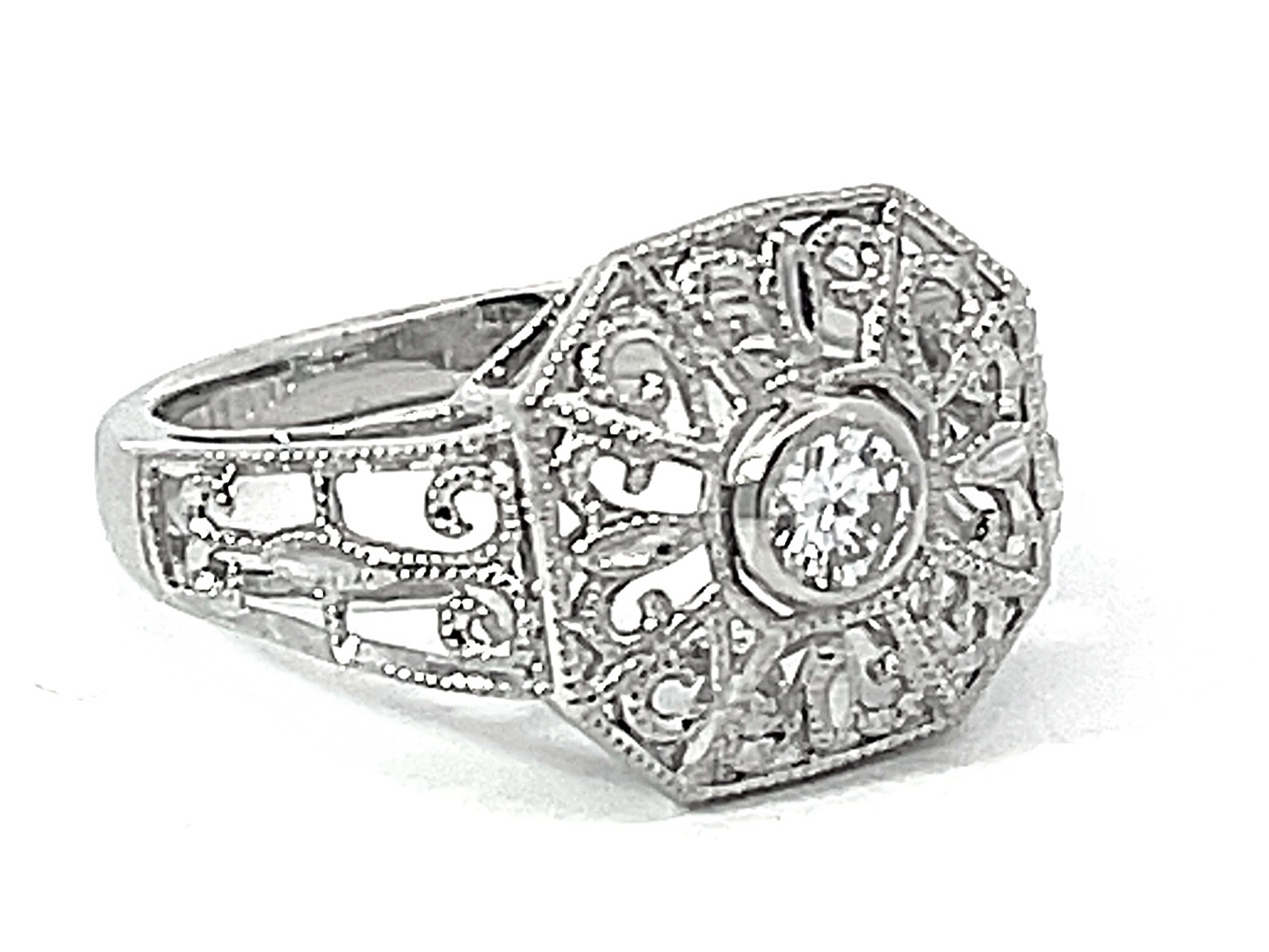 Modern Art Deco Milgrain Detail Diamond Ring in Platinum  For Sale