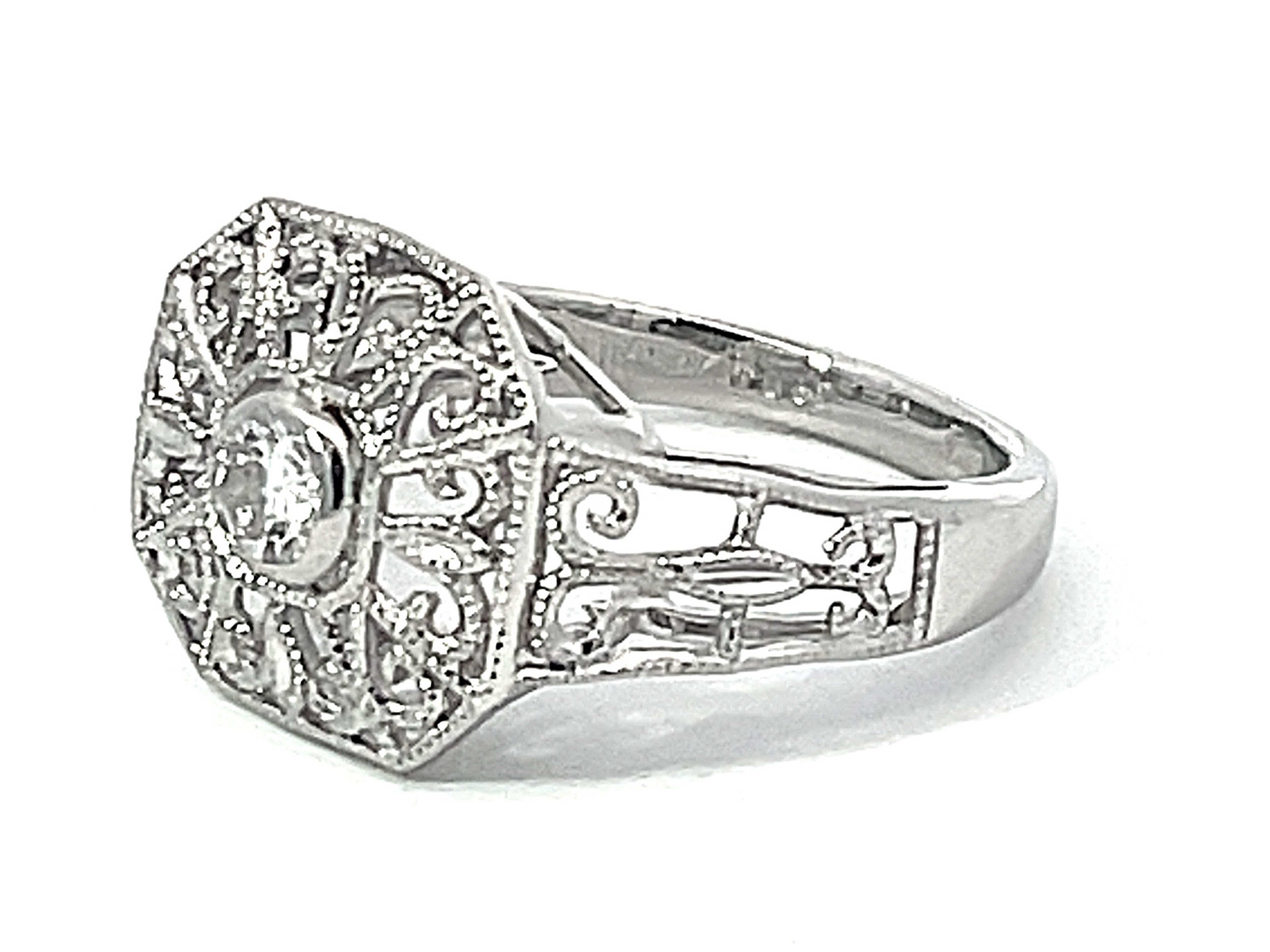 Brilliant Cut Art Deco Milgrain Detail Diamond Ring in Platinum  For Sale