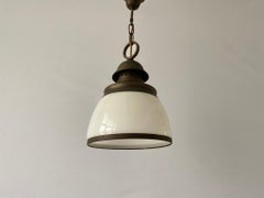 Art Deco Milk Glass and Antique Brass Pendant Lamp, 1940s, Germany