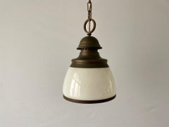 Art Deco Milk Glass and Antique Brass Pendant Lamp, 1940s, Germany