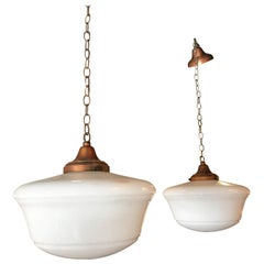 Art Deco Milk Glass and Copper Library Pendant Lights