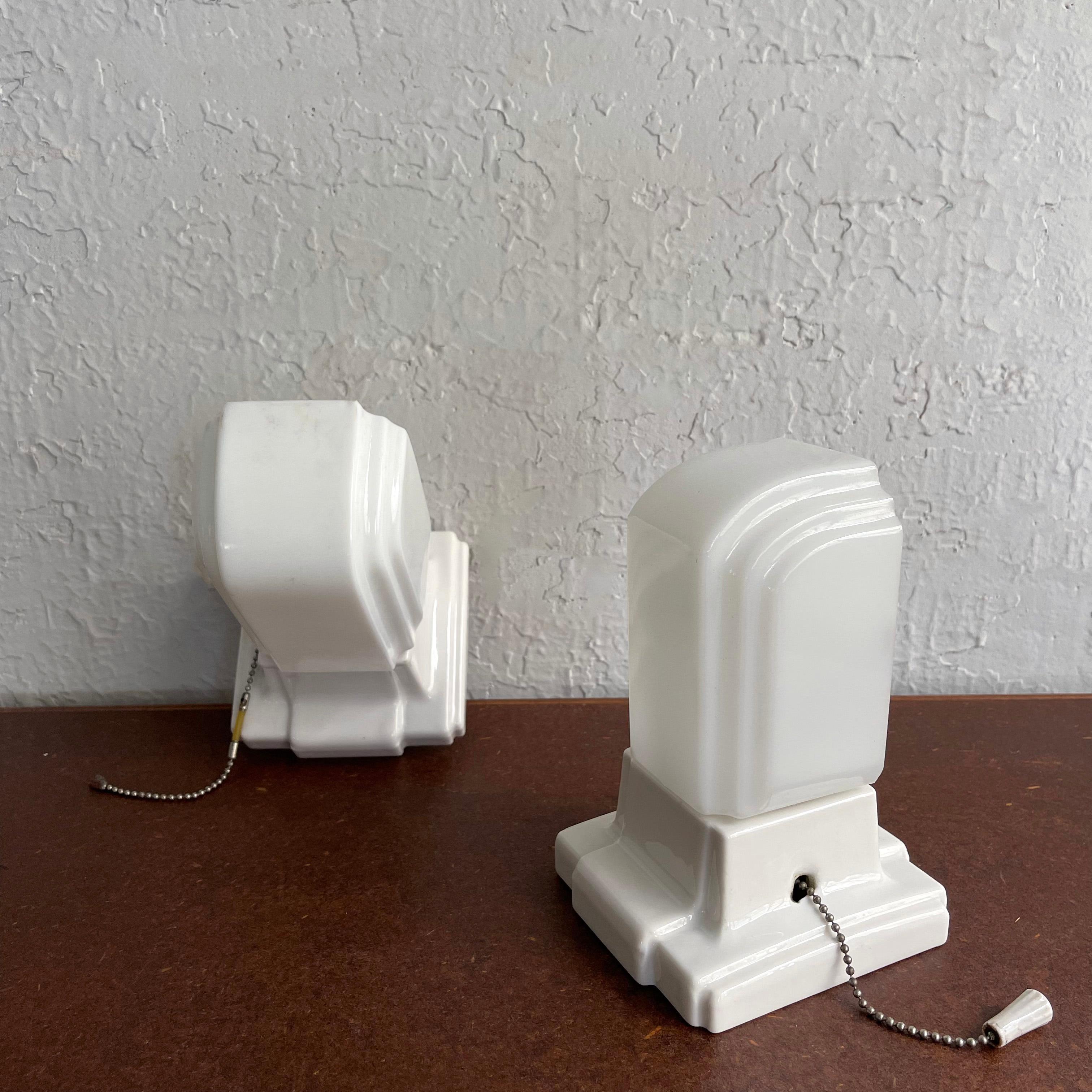 20th Century Art Deco Milk Glass and Porcelain Wall Sconce Lights